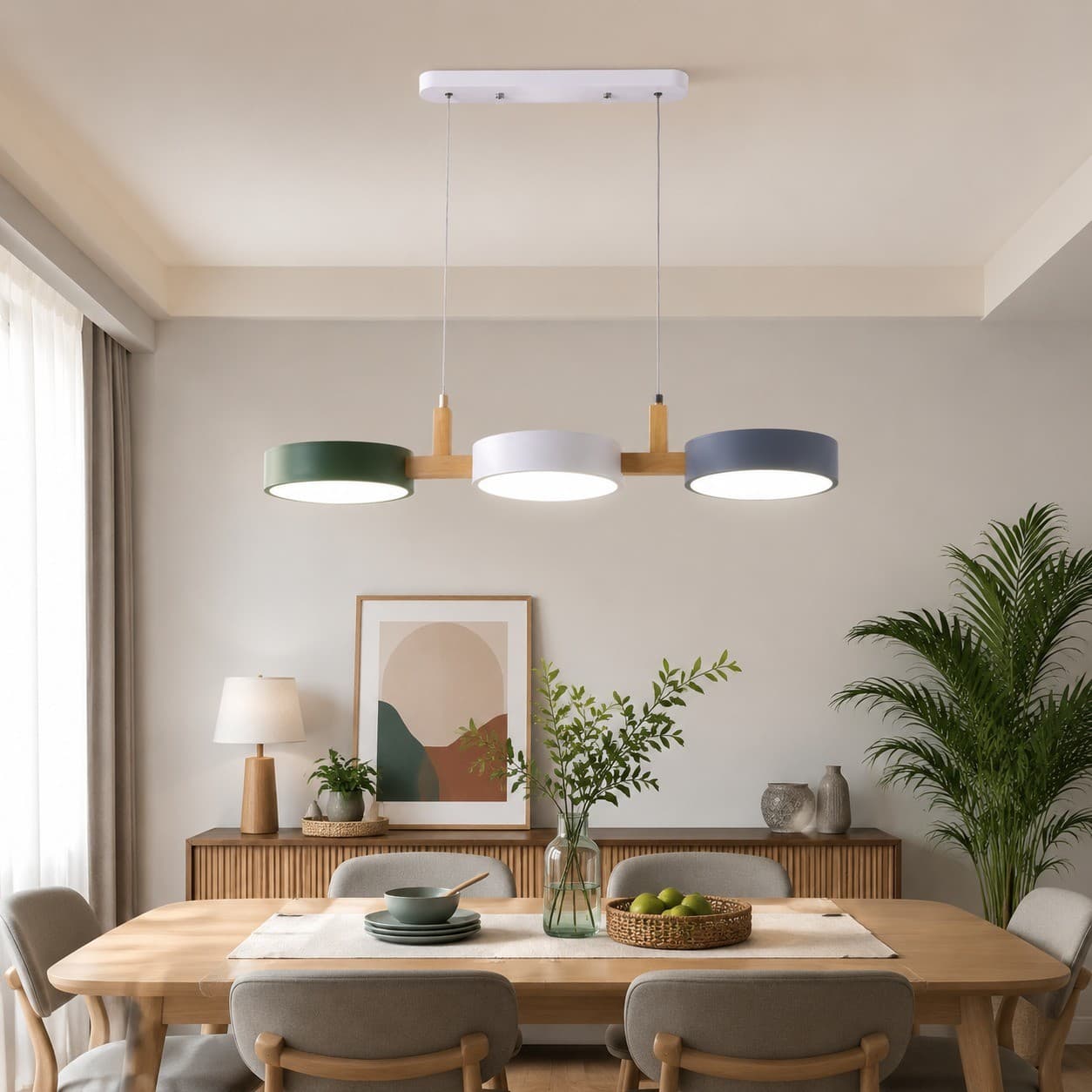Lustre Pendente LED Nordico Macaron Para Mesa De Jantar Moderno - 3 Lâmpadas - Cor Ajustável