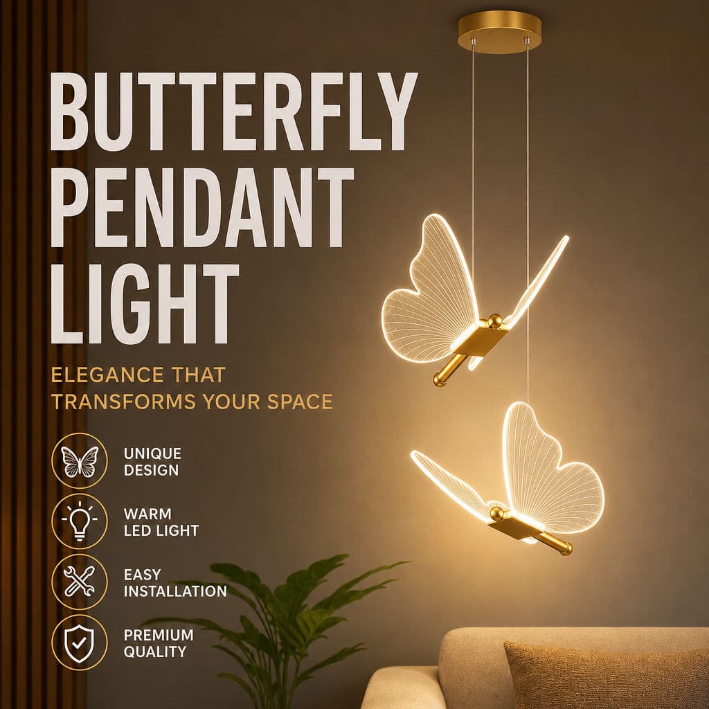 Borboleta LED Luz Pingente Moderna Nórdica Exclusiva Moldura Dourada Altura Ajustável Para Quarto Sala De Estar