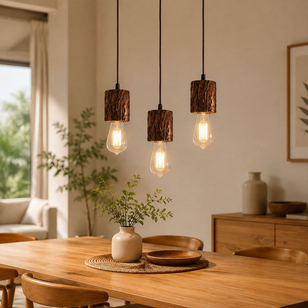 Lustre Pendente Rústico Industrial Textura Madeira Lâmpada Pingente Decorativa Para Cozinha Café