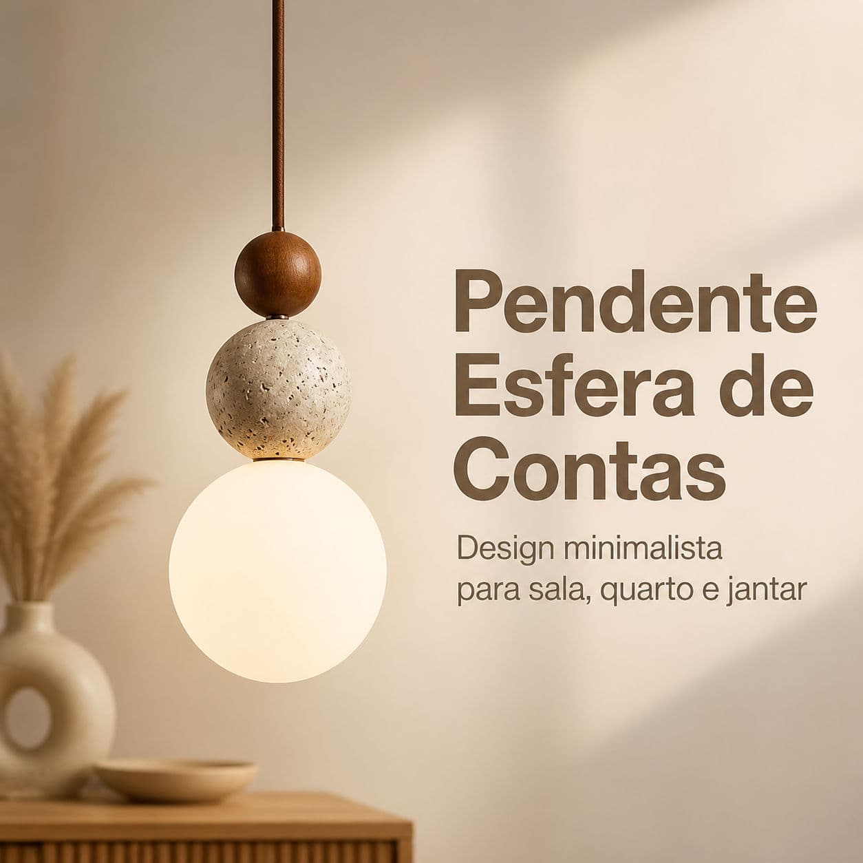 Luminária Pendente Travertino Natural Madeira Maciça Luz Quente Para Quarto Sala Jantar lampu gantung