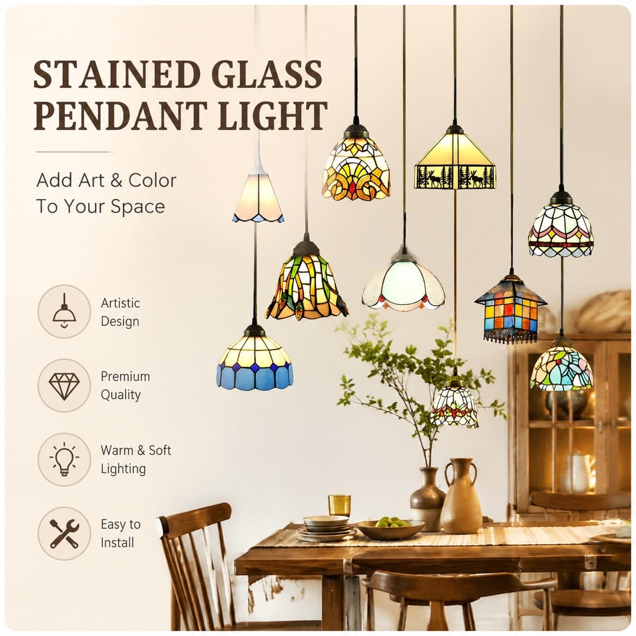 CZHLIFE Pendente Luminaria Teto Vitrais Boêmios, Latão Vintage Lustre Sala Jantar, Bares, Cafés Lampu Gantung