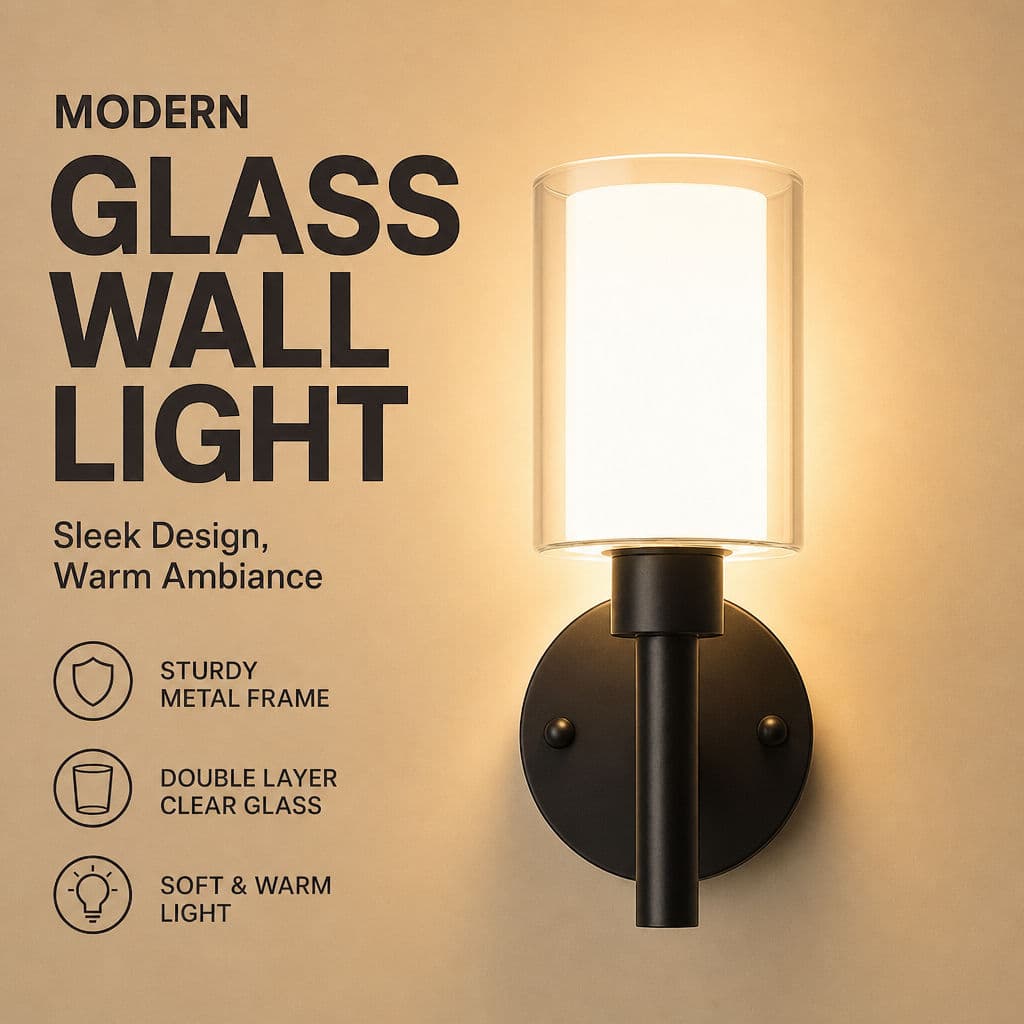Arandela De Parede De Vidro Moderna , Estrutura De Metal Resistente , Luz Suave E Quente , Iluminação Interna Para Quart