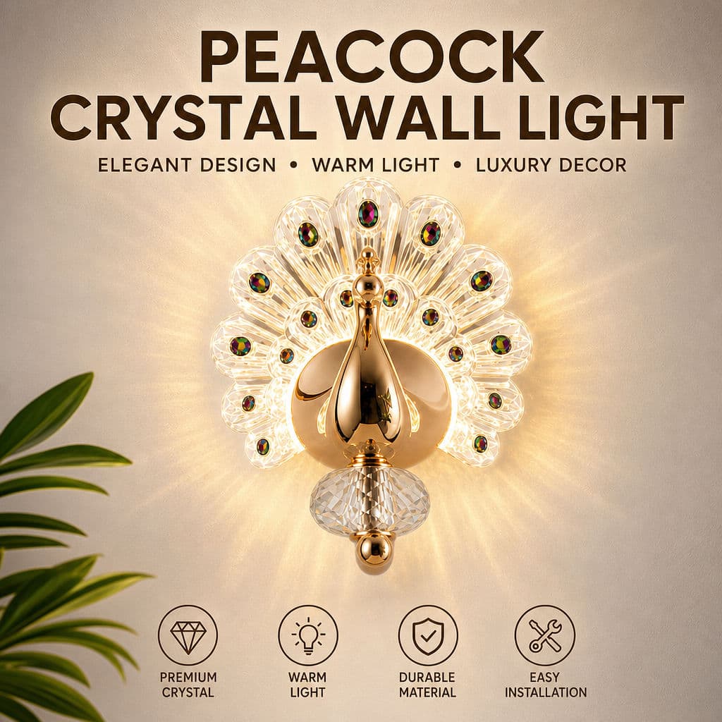 Pavão Cristal LED Luz De Parede Luxo Elegante Design Tricolor 18cm * 21cm Ouro Para Quarto Sala Estar Corredor