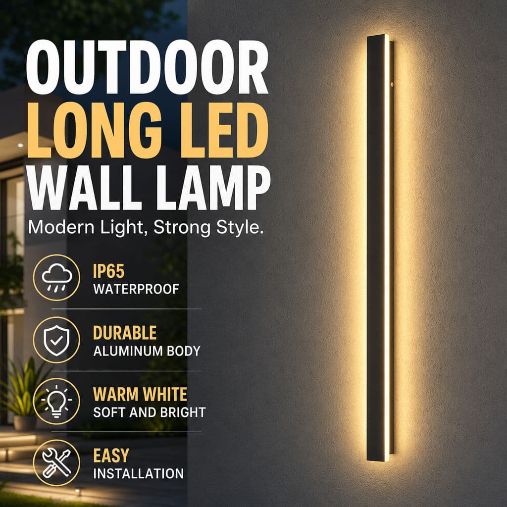 Lâmpada De Parede LED Longa IP65 À Prova D'água Moderna Corpo De Alumínio Luz Quente Para Entrada De Jardim Interno Exte