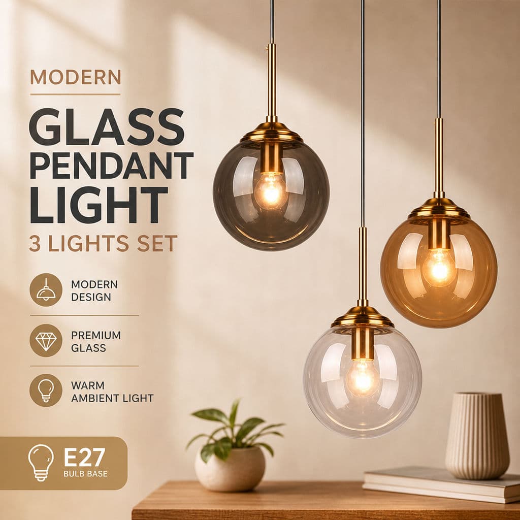 Luz Pendente De Vidro Moderna, Conjunto De 3 Luzes E27 Ajustável, Cabo De 120cm, Lâmpada De Teto De Bola Para Quarto