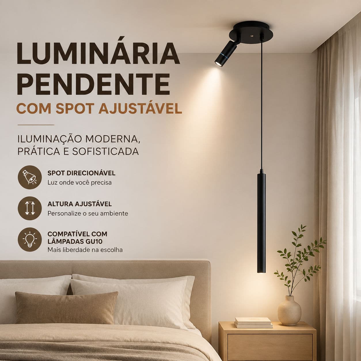 Luz De Teto Pendente Moderna Ajustável Com Ponto Giratório De Metal Preto Para Cabeceira Do Quarto Sala De Estar