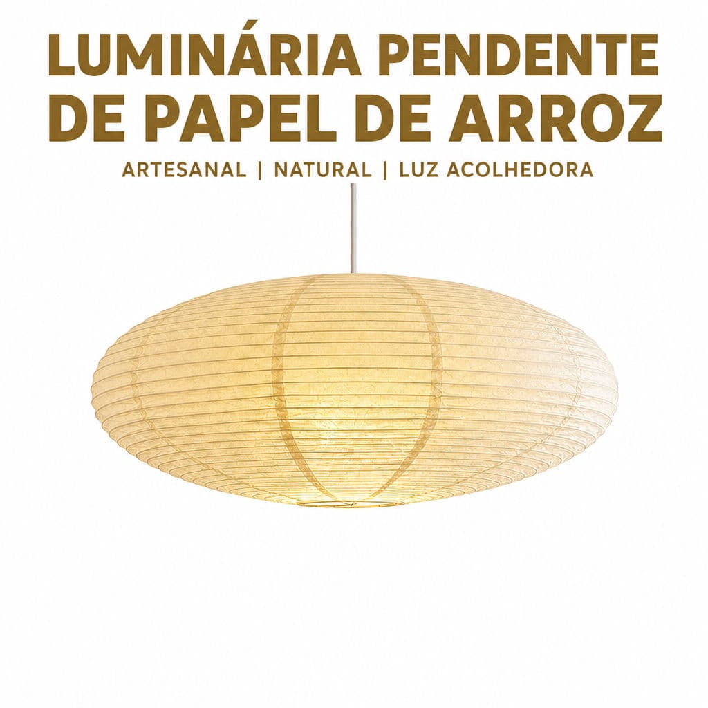 Luminária Pendente Artesanal De Papel De Arroz 50cm Luz Tricolor Pendente Suspensa Wabi-Sabi Para Jantar Quarto