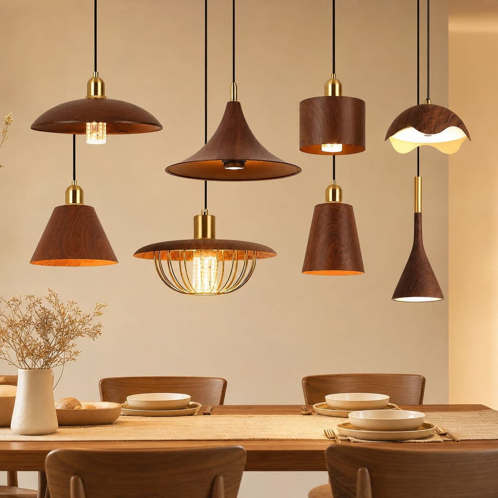 Luminaria Pendente Retro Textura Madeira Ajustavel Para Jantar Bar Luminaria De Teto Lampu Gantung