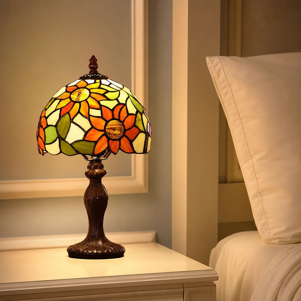 Luminária De Mesa Estilo Tiffany Luminária Decorativa Para Quarto Vidro Colorido Base Resina 38cm lampu meja