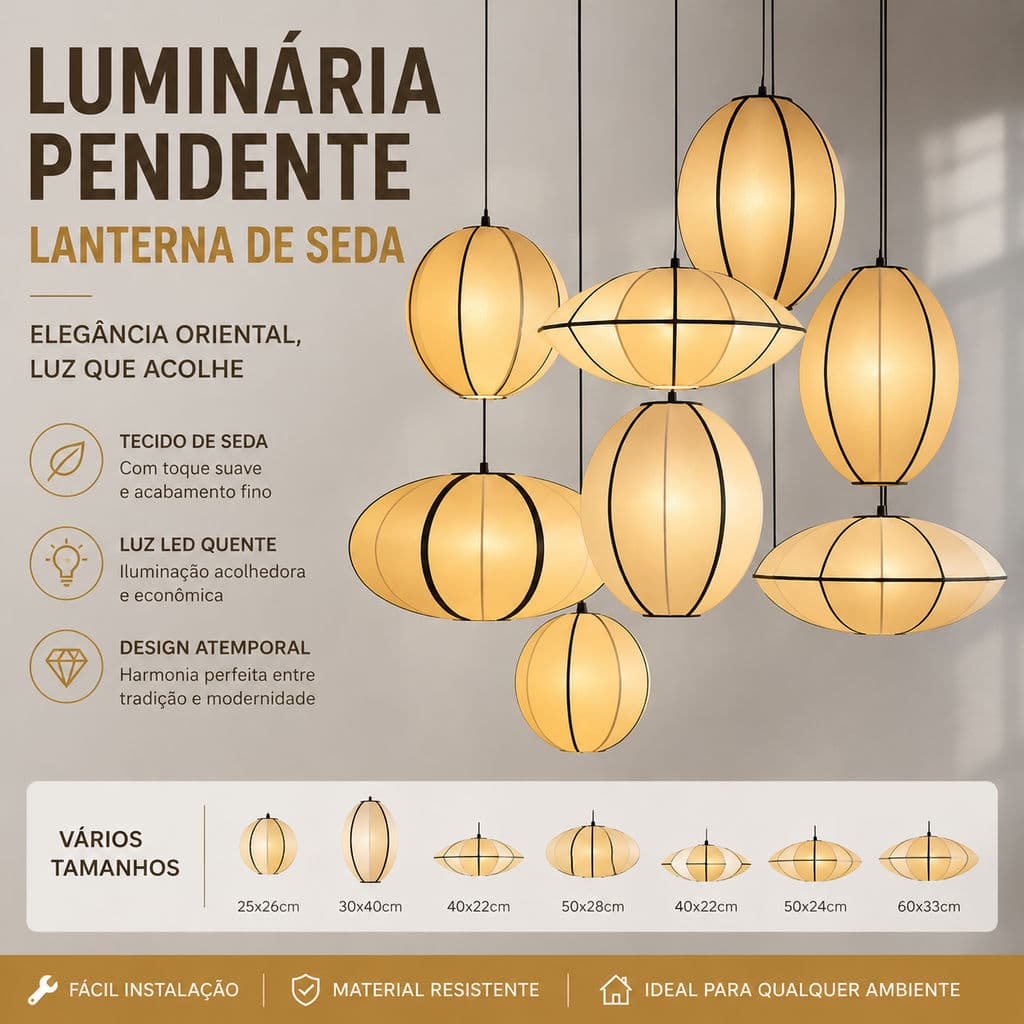 Lanterna De Seda Pingente Luz Quente LED Vários Tamanhos Tecido Teto Para Sala Jantar Quarto Café