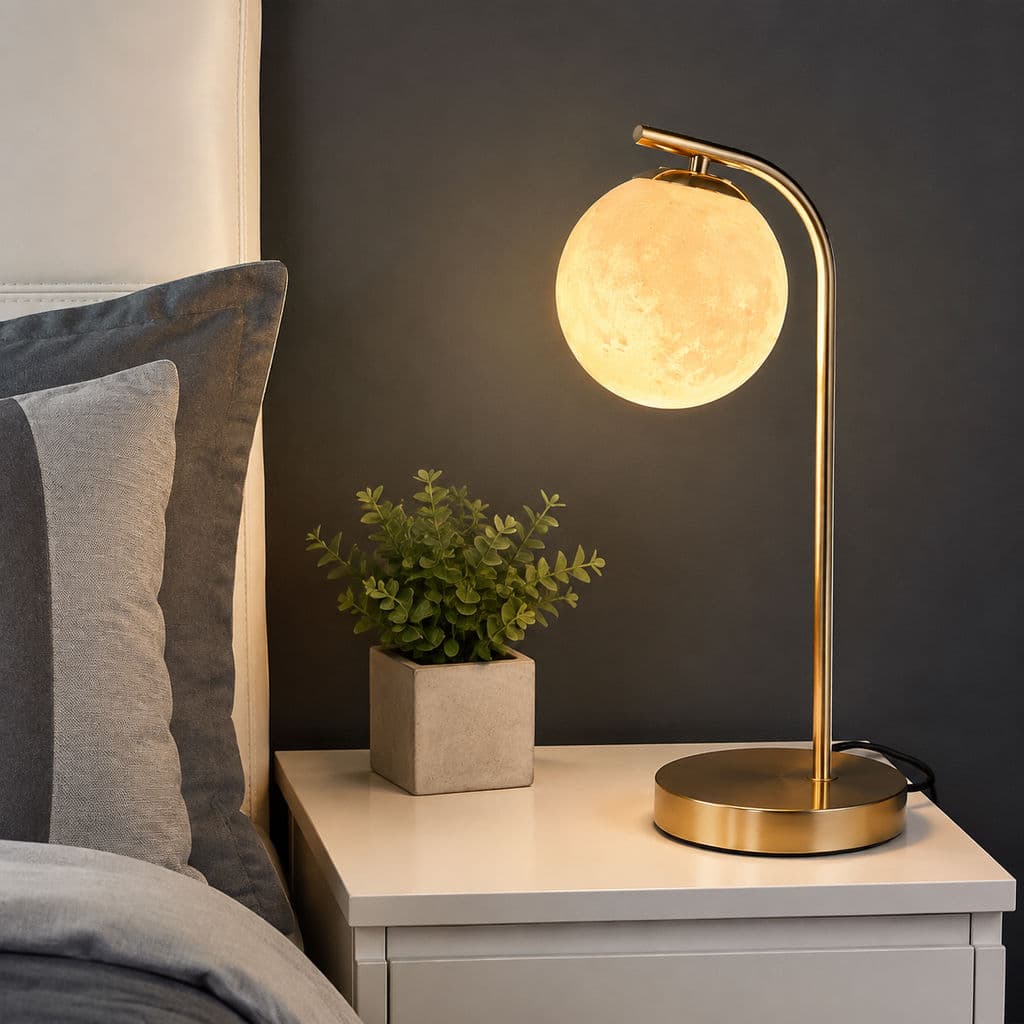 Candeeiro De Mesa 3D Lua 3 Cores Regulável Luminária De Mesa Moderna LED Para Quarto Leitura