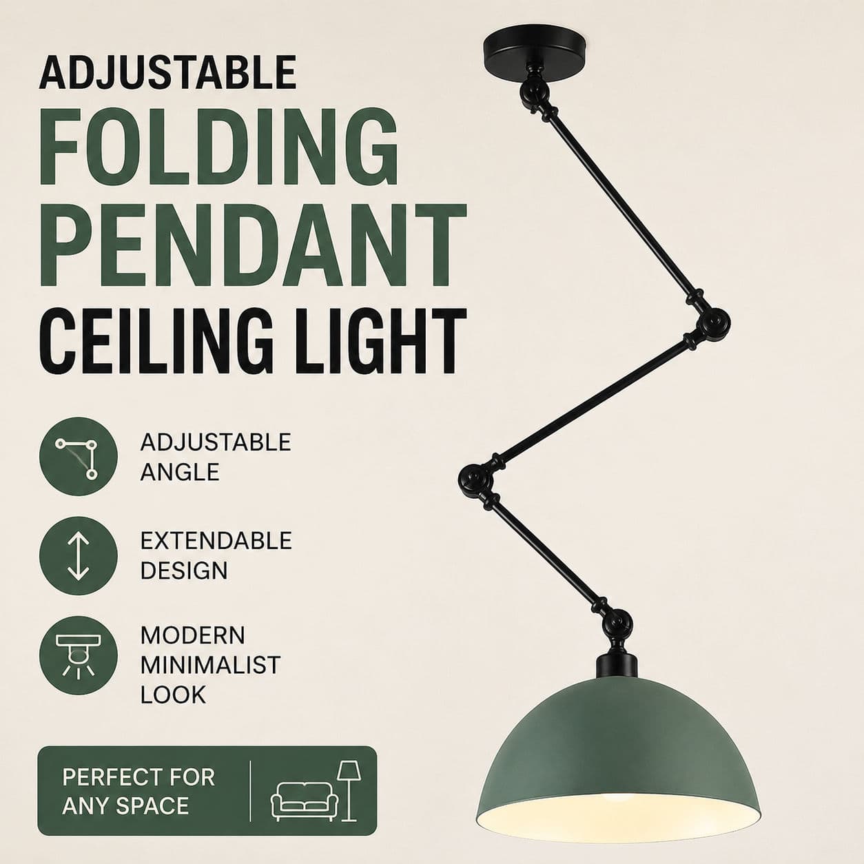 Luminária pendente ajustável dobrável em metal design moderno para sala cozinha quarto várias cores 30cm