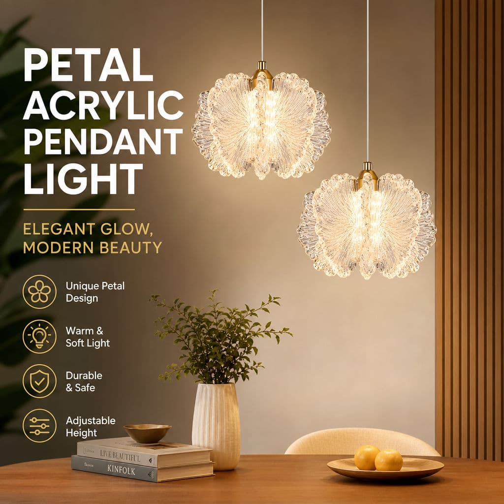 Pétala Acrílica Pingente Luz Moderna Elegante Tricolor LED Altura Ajustável Para Decoração De Quarto De Jantar