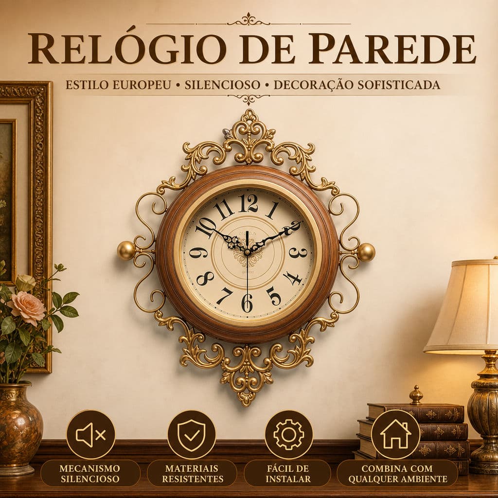 Relógio De Parede Silencioso Estilo Europeu Retrô Decorativo Metal Marrom Dourado Para Sala De Estar Quarto Cozinha
