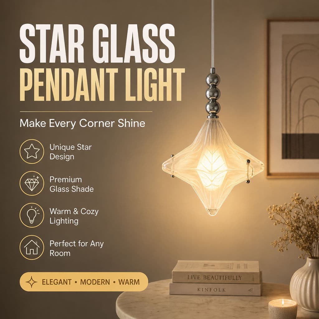 Luz Pendente De Vidro Em Forma De Estrela Tricolor Regulável 5W LED E14 Lâmpada Suspensa De Teto Para Quarto E Sala De J