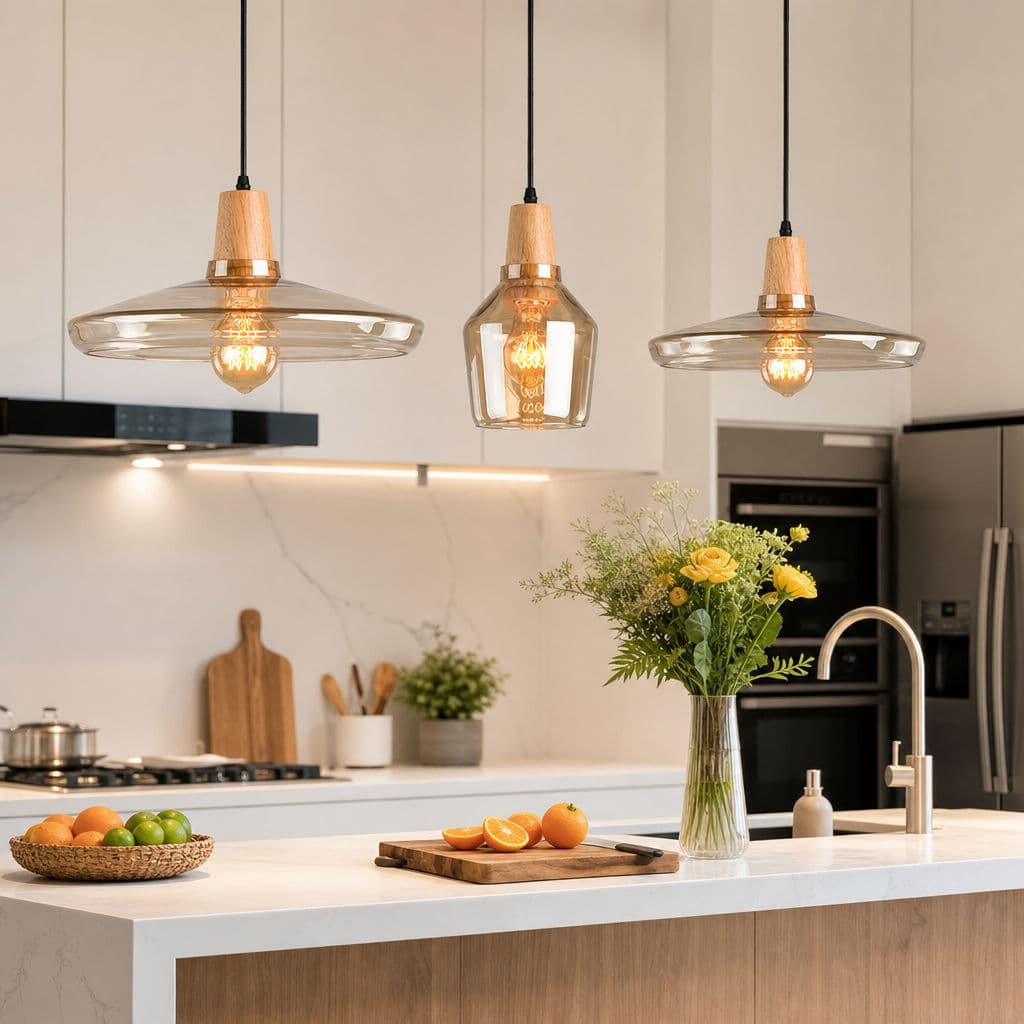 Luminaria Pendente Vidro Ambar Topo Madeira Macica Luminaria Teto Para Cozinha lampu gantung