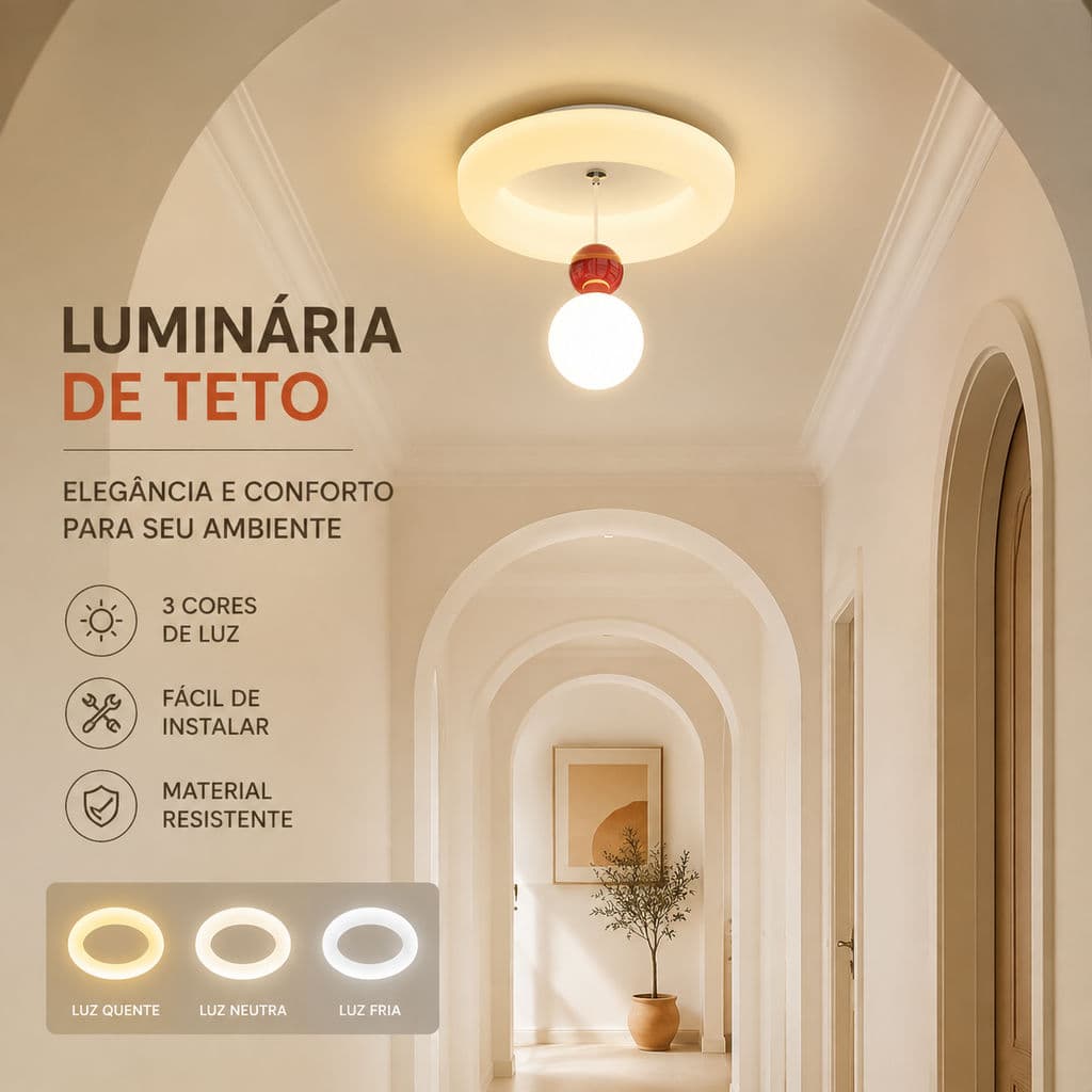Luminária De Teto Moderna 3 Cores Ajustável Plafon De Teto Acrílico Para Decoração Corredor Varanda