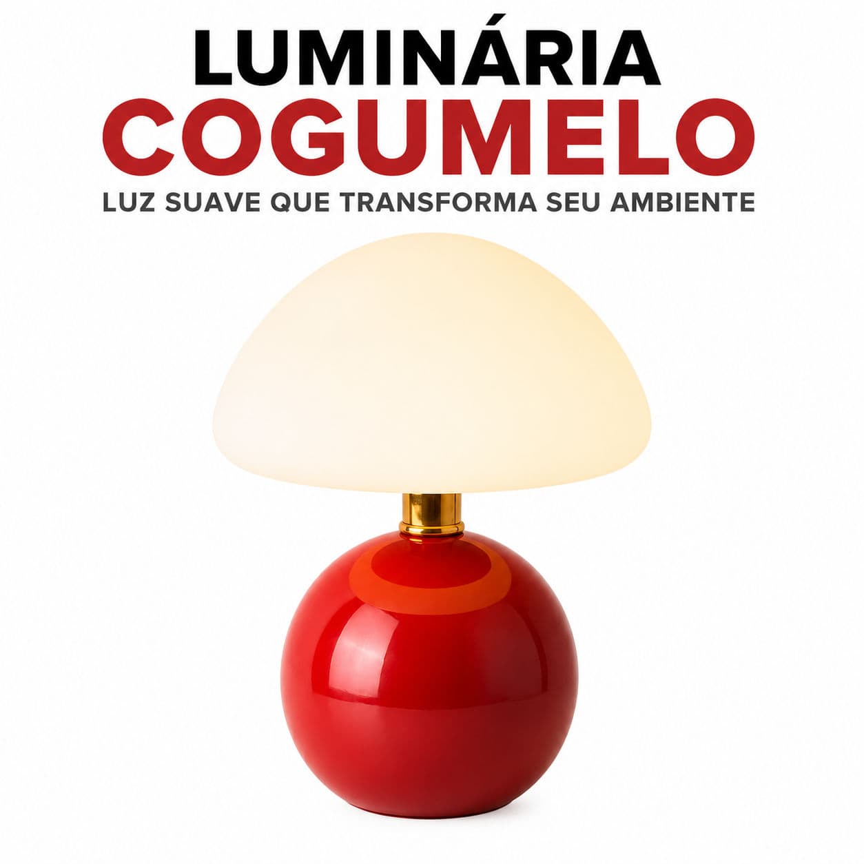 Luminária De Mesa Cogumelo Design Moderno Luz Suave Cores Creme E Vermelho Para Quarto Sala