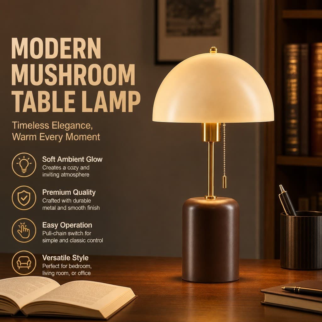 Luminária De Mesa Retrô Moderno, Base Marrom, Abajur De Mesa Branco Regulável Para Quarto E Sala De Estar