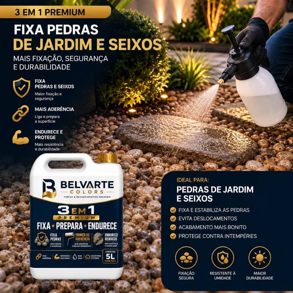 Fixa Pedra Premium 5L - Fórmula 3 em 1 para Fixação de Pedras Decorativas em Áreas de Jardim