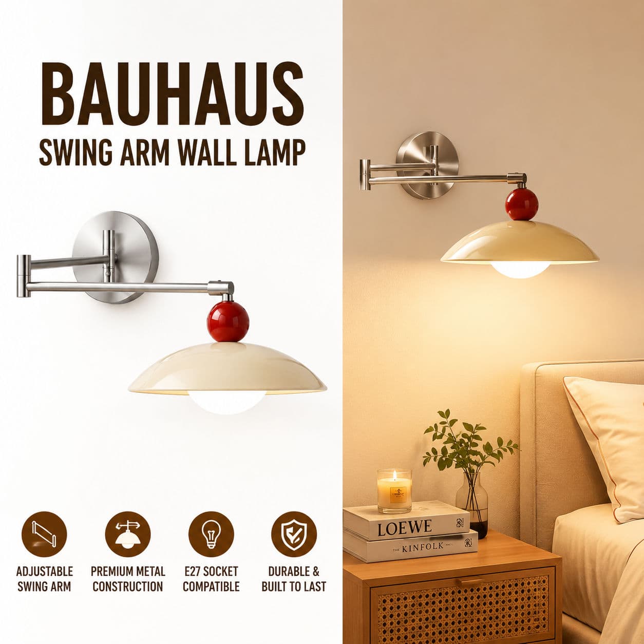 Estilo Creme UFO Dobrável Lâmpada De Parede Móvel Leitura Cabeceira Bauhaus Design Para Quarto Estudo Decoração Casa