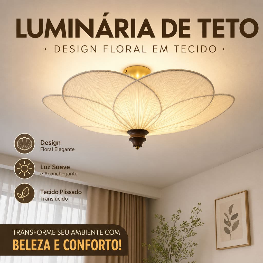 Luminária De Teto Plafon De Teto Design Floral De Tecido Plissado Luz Tricolor 50cm/60cm Para Quarto Sala Decoração Casa