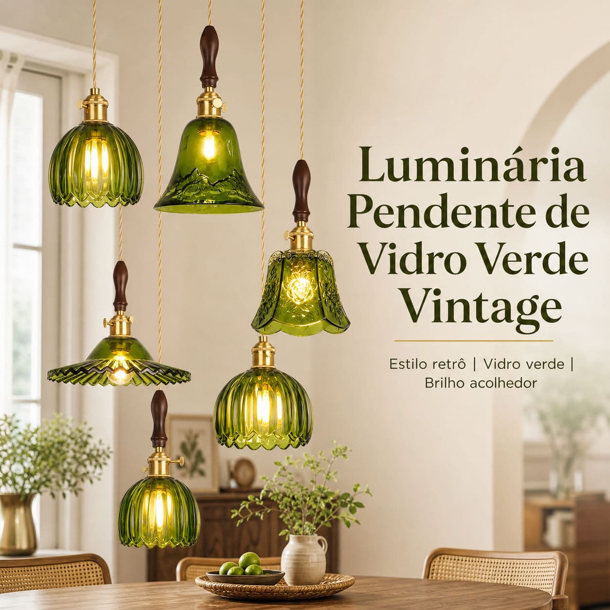 Luminaria Pendente Vidro Verde Vintage Latao Antigo Para Sala De Jantar Cozinha Lampu Gantung