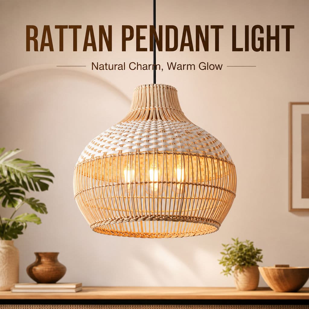 Luminária Pendente De Rattan Natural Feita À Mão Altura Ajustável Para Sala De Jantar E Estar