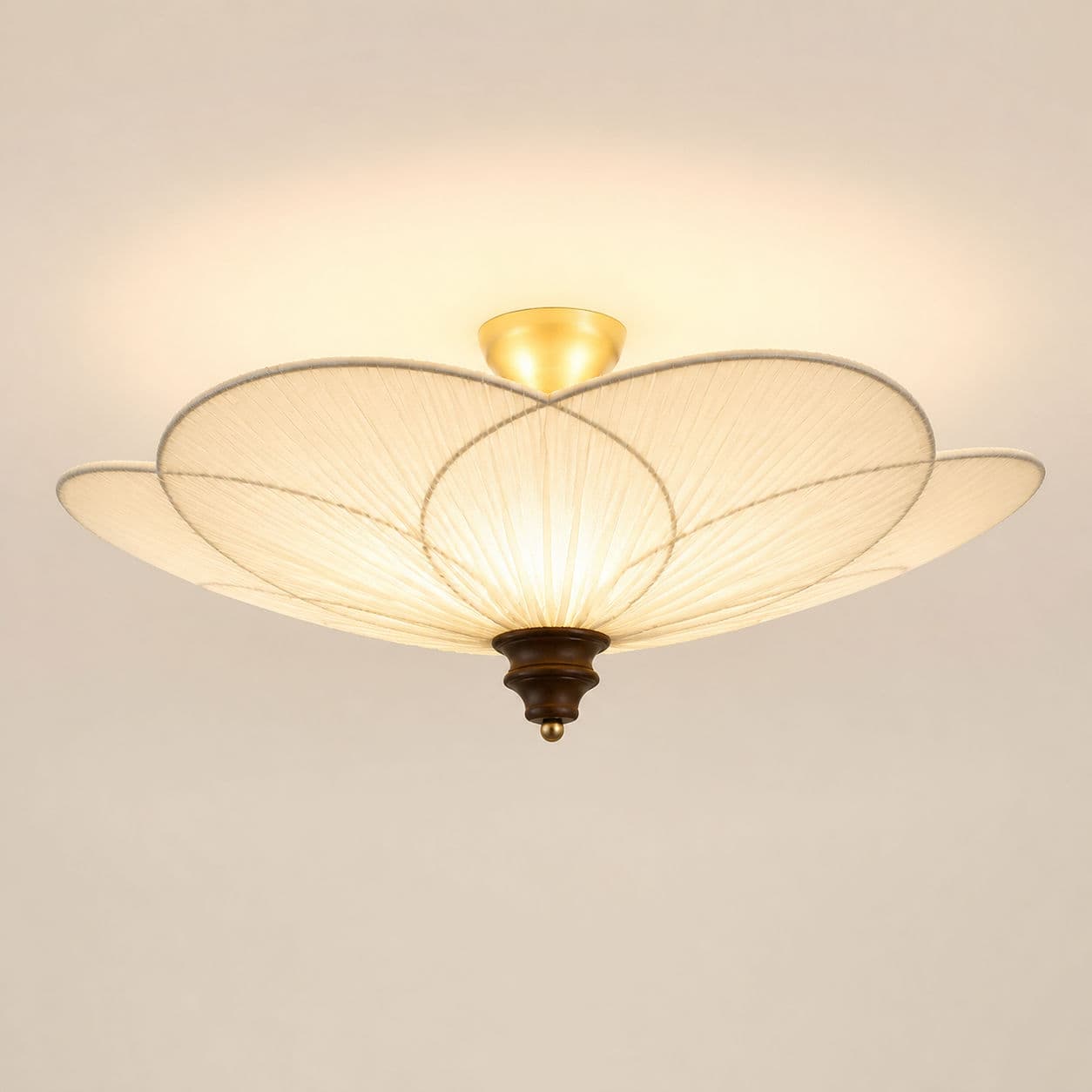 Abajur De Tecido Em Forma De Flor Luz De Teto Retrô Base De Madeira Maciça Tricolor Ajustável Iluminação Doméstica Para