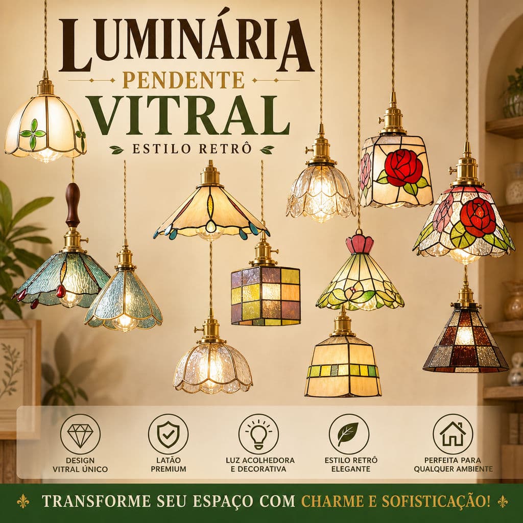 Lustre Retrô De Vitral , Luminária Pendente De Latão Para Restaurante E Café , Luminárias Decorativas De Teto Cabeceira