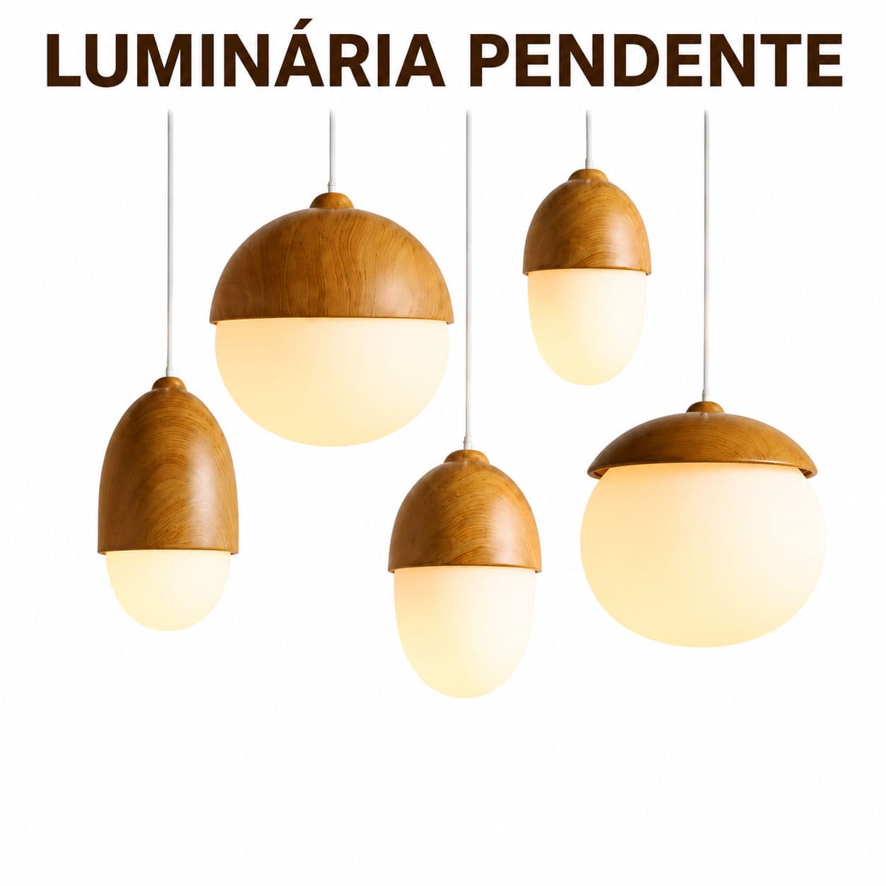 Luminária Pendente Forma De Bolota Acabamento Grão De Madeira Pingente De Teto Para Sala Jantar Cozinha