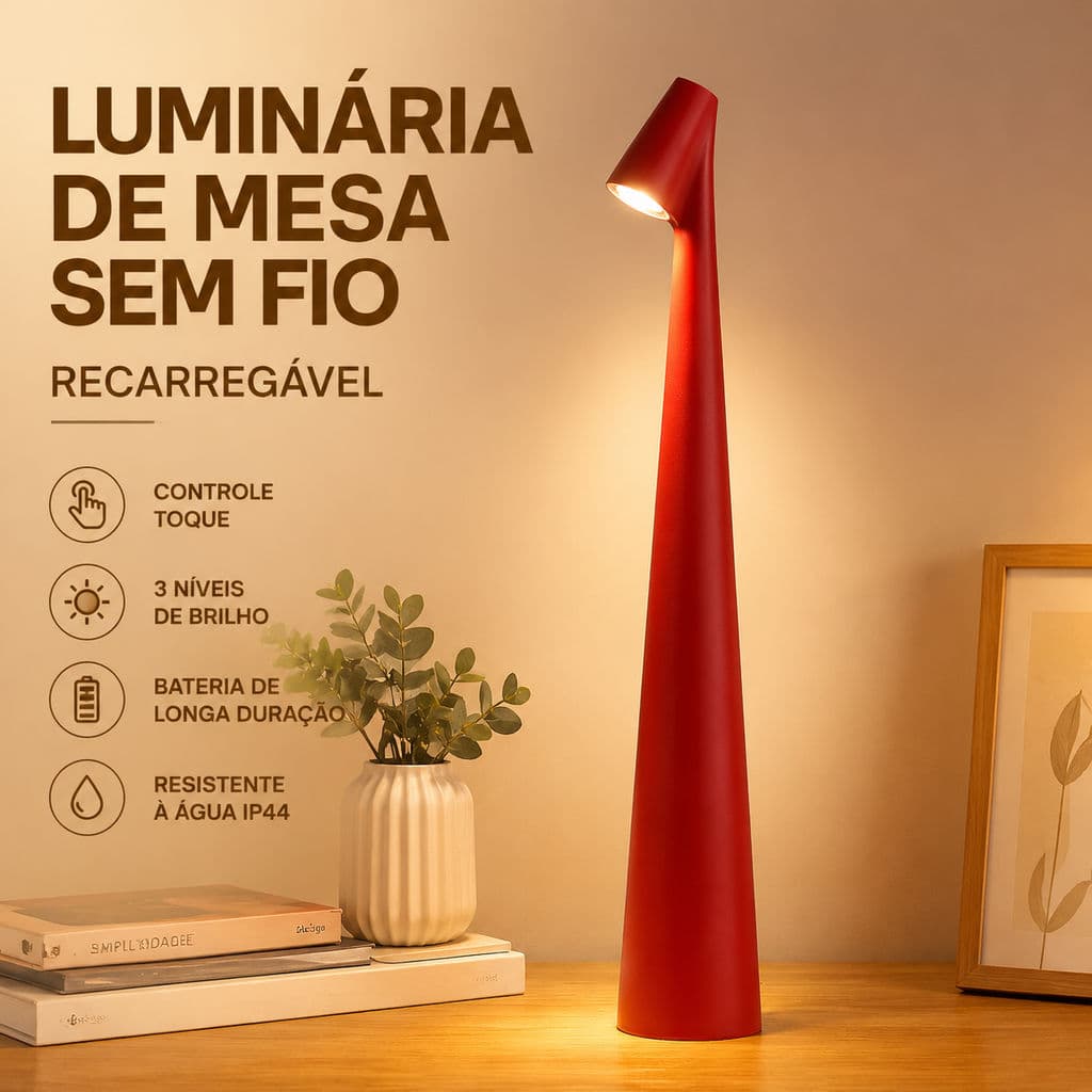 Luminária De Mesa Sem Fio Recarregável 3 Níveis Brilho LED IP44 Lâmpada De Mesa Para Quarto Escritório