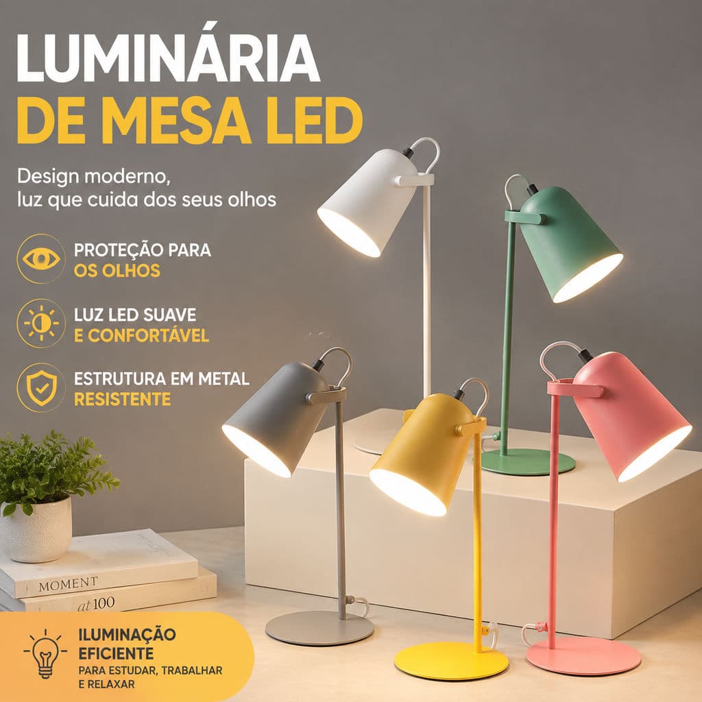 Luminária De Mesa LED Proteção Ocular Abajur De Mesa Moderno De Metal Para Estudo Escritório Quarto