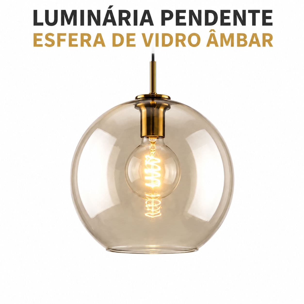 Luminária Pendente Vidro Âmbar Ajustável 120cm Abajur Suspenso Para Cozinha Sala Jantar