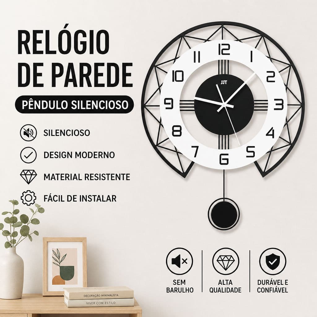 Relógio De Parede Nórdico Silencioso Design Moderno Ferro MDF 43x52cm Decoração Sala E Quarto