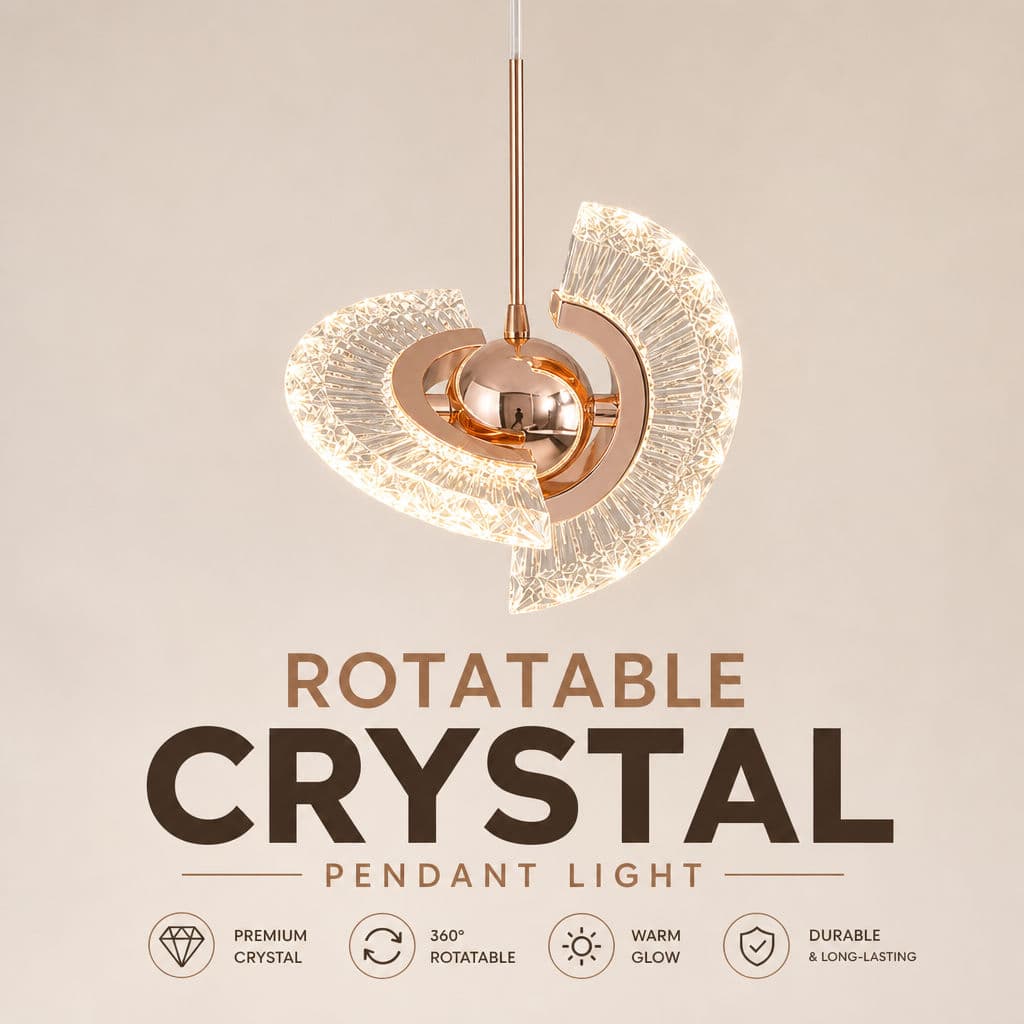 Luminária Pendente Moderna De Cristal LED 360 ° Lâmpada Suspensa Giratória Em Ouro Rosa Para Sala De Jantar De Quarto