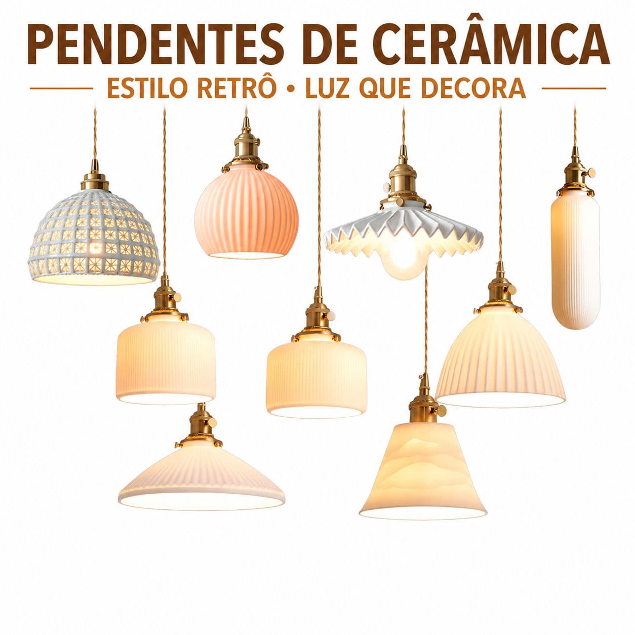 Pendente De Cerâmica Estilo Retrô Base De Latão Luz Pendente Decorativa Para Jantar Quarto Café