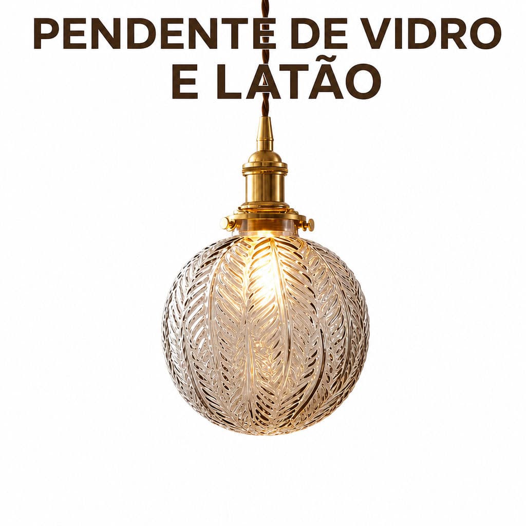 Pendente De Vidro Texturizado Latão Vintage Lâmpada Suspensa Ajustável Para Sala De Jantar Quarto