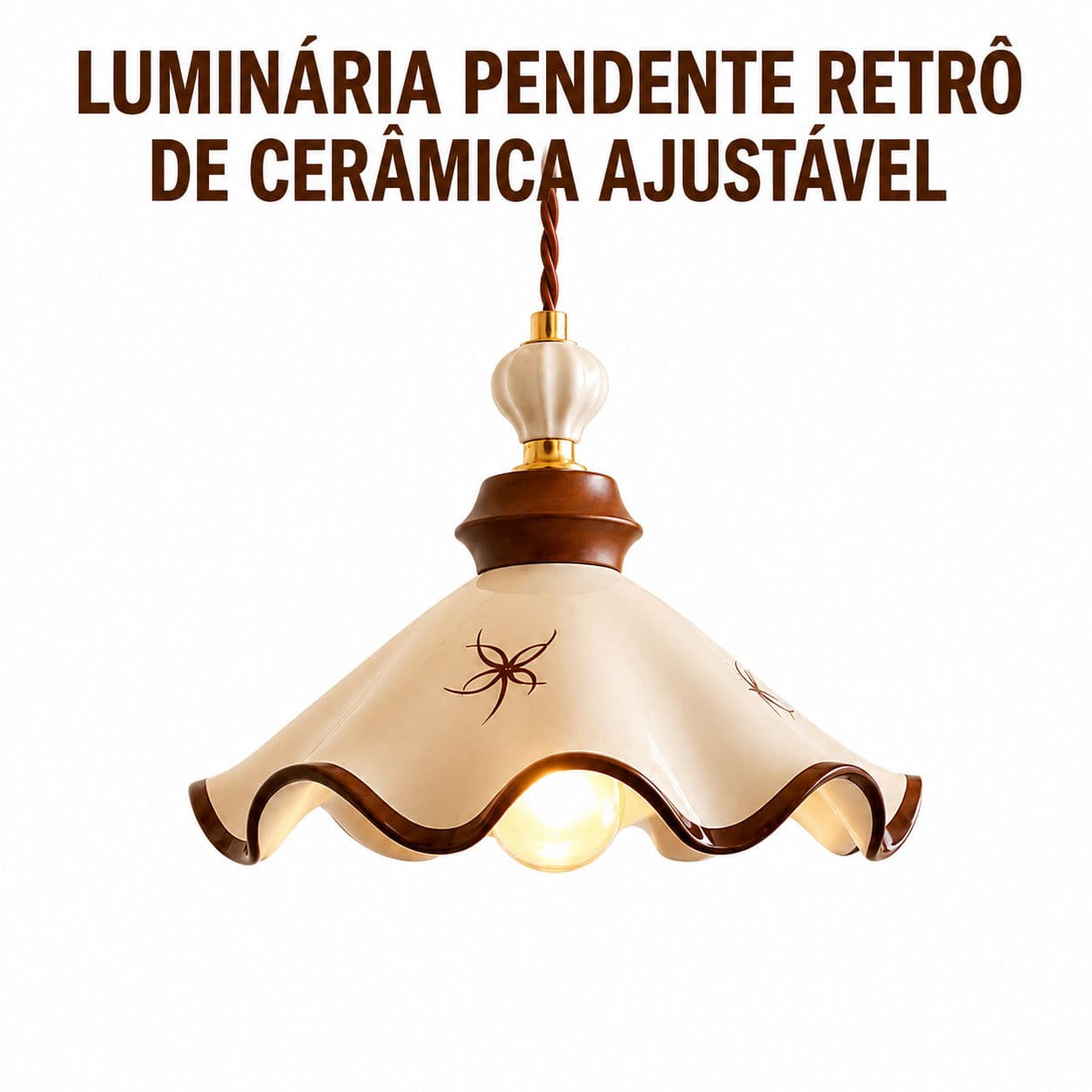 Luminária Pendente Cerâmica Vintage Ajustável Abajur Suspenso Decorativo Para Sala Jantar Quarto