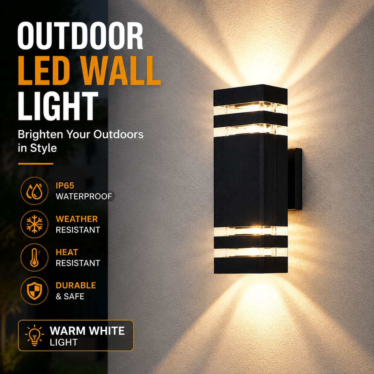 Luminária De Parede LED Externa IP65 À Prova D'água Preta Para Varanda De Pátio De Jardim