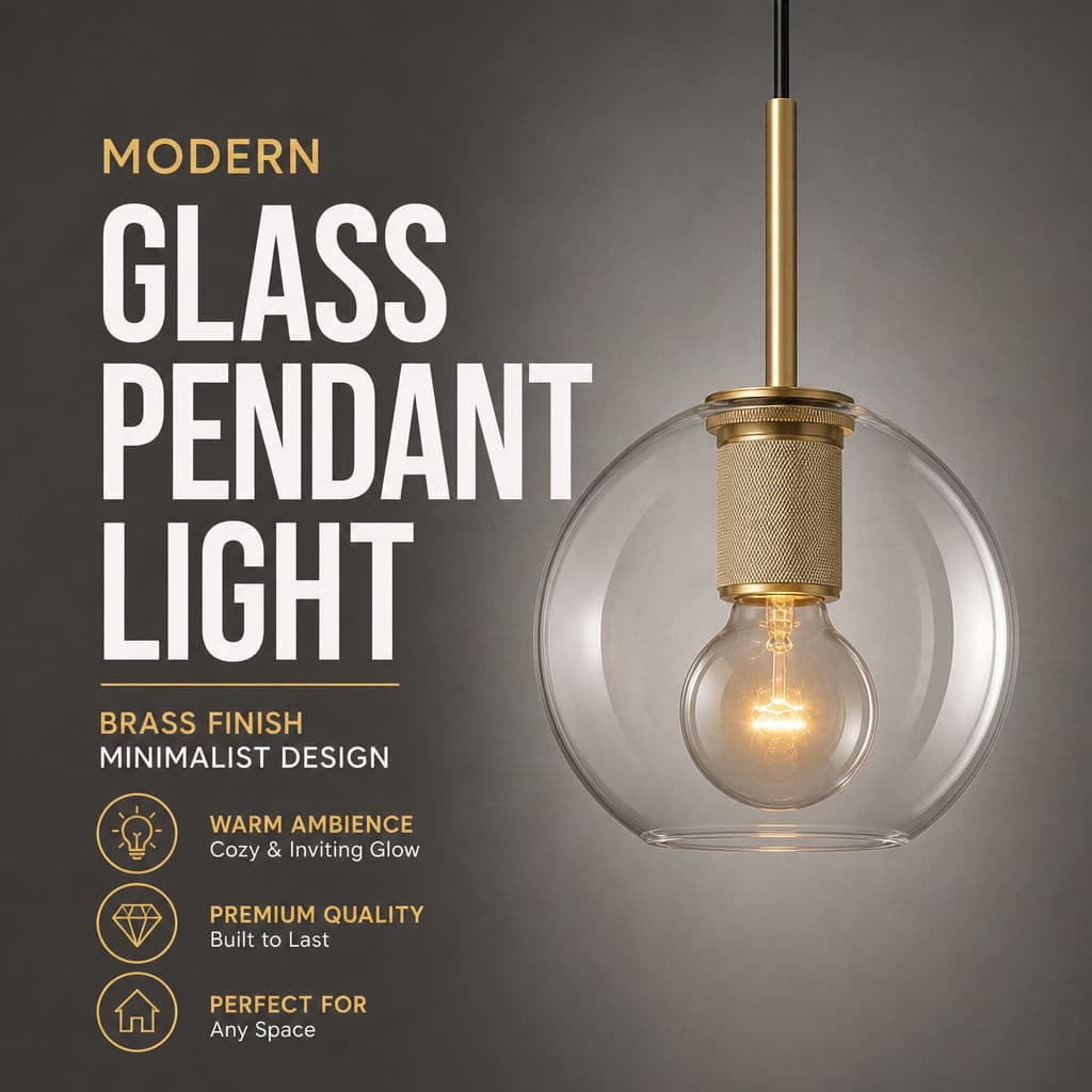 Luz Pendente De Vidro Moderna , Acabamento Minimalista Em Latão , Transparente , LED Para Sala De Jantar , Quarto
