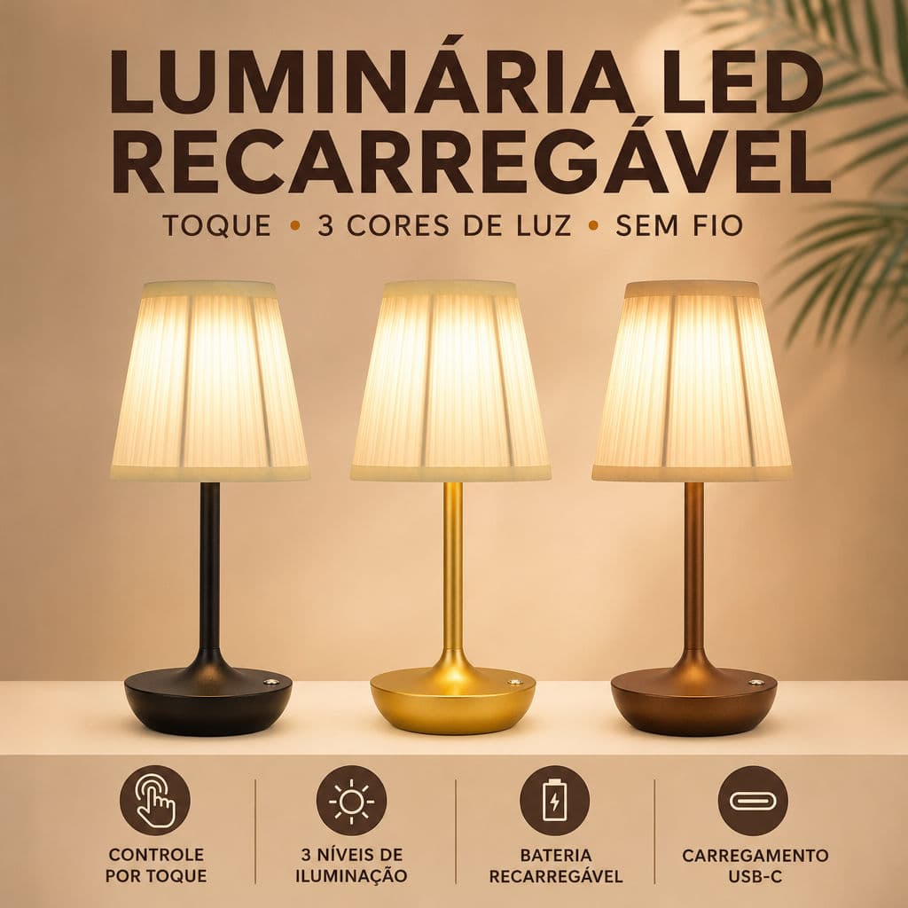 Candeeiro De Mesa Recarregável Sem Fio Retrô Com Abajur De Tecido , Controle De Toque E Três Cores De Luz Para Quartos ,