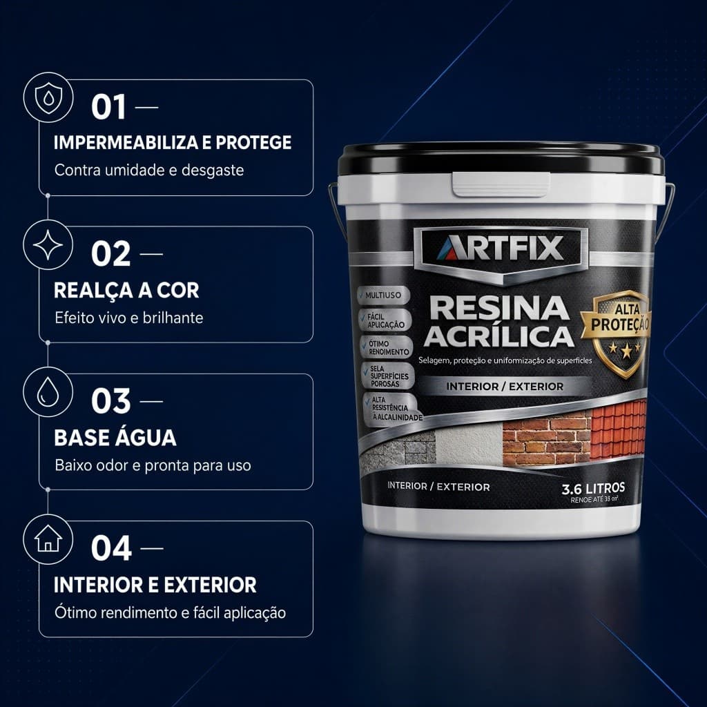 Resina Acrílica 3.6l Impermeabilizante Brilhante Telha Piso Pedra Concreto Muro Fachada Externa Uso