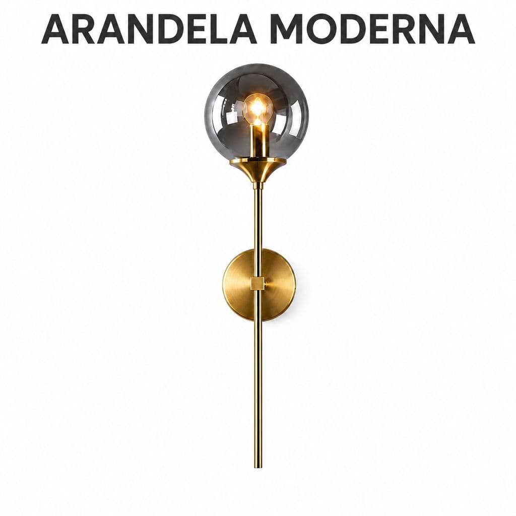 Arandela De Parede Moderna Vidro Esférico Latão 60cm Para Decoração Quarto Sala Corredor