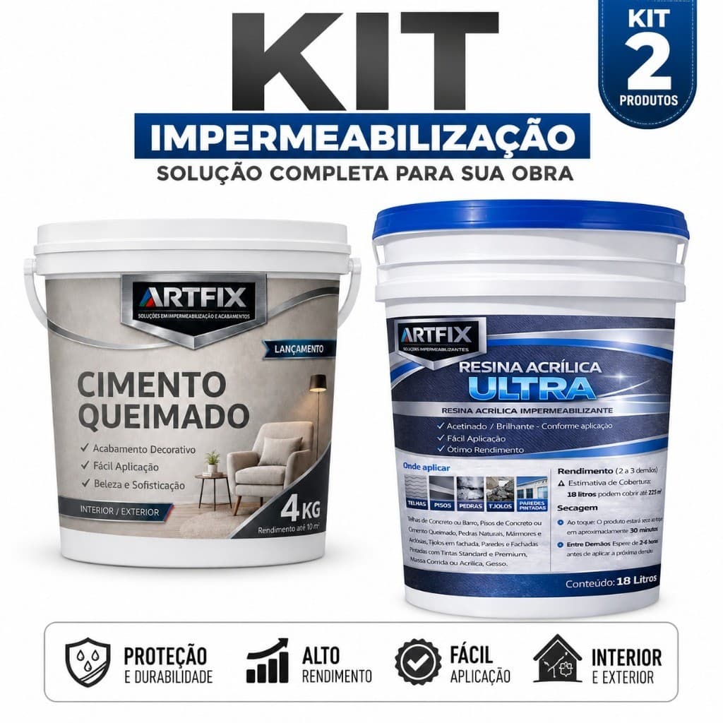 Kit Cimento Queimado Artfix 4kg + Resina Impermeabilizante 18L