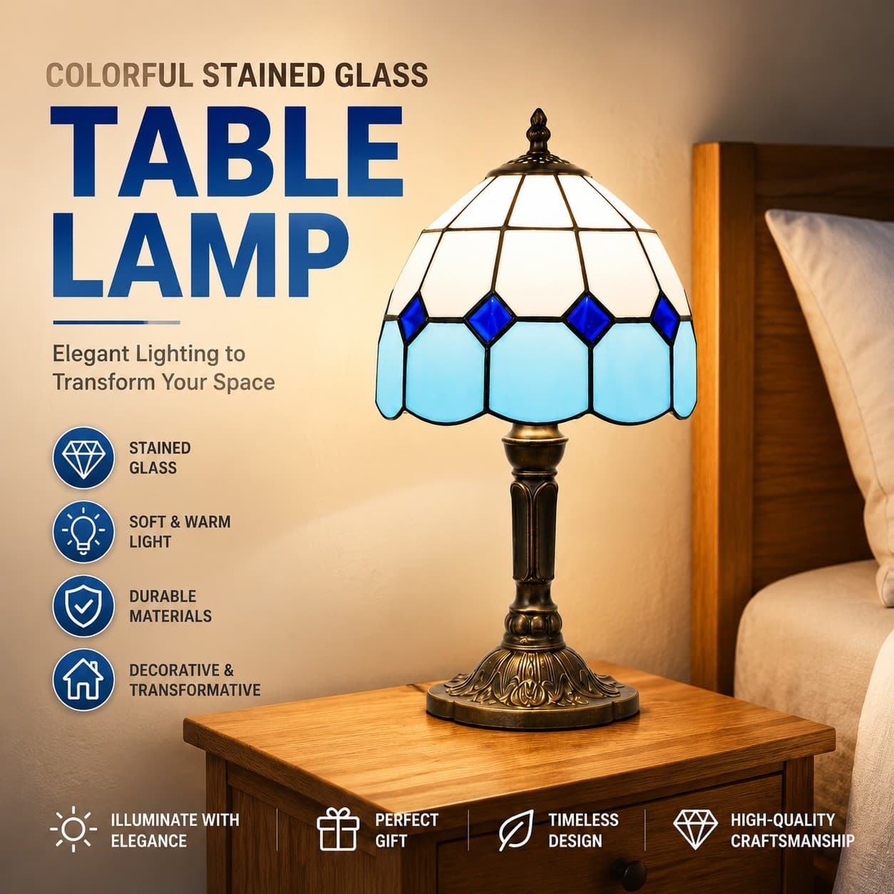 CZHLIFE Candeeiro De Mesa De Vitral Vintage Design Clássico Abajur De Mesa Decorativa Altura Para Quarto E Sala De