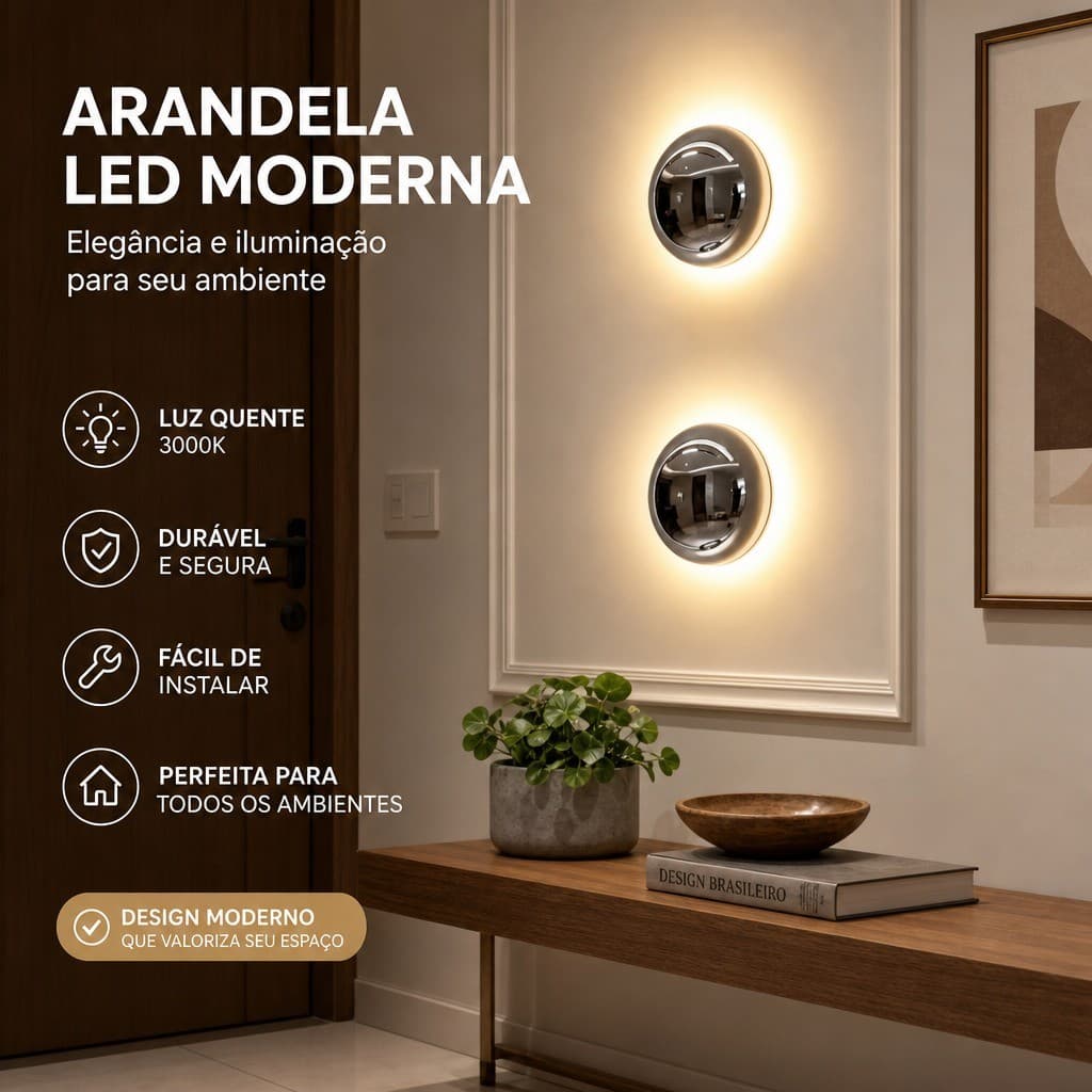 Arandela de parede LED Espelho Redondo Moderna Elegante Quarto Corredor Sala Estar Luminária de parede Estilosa