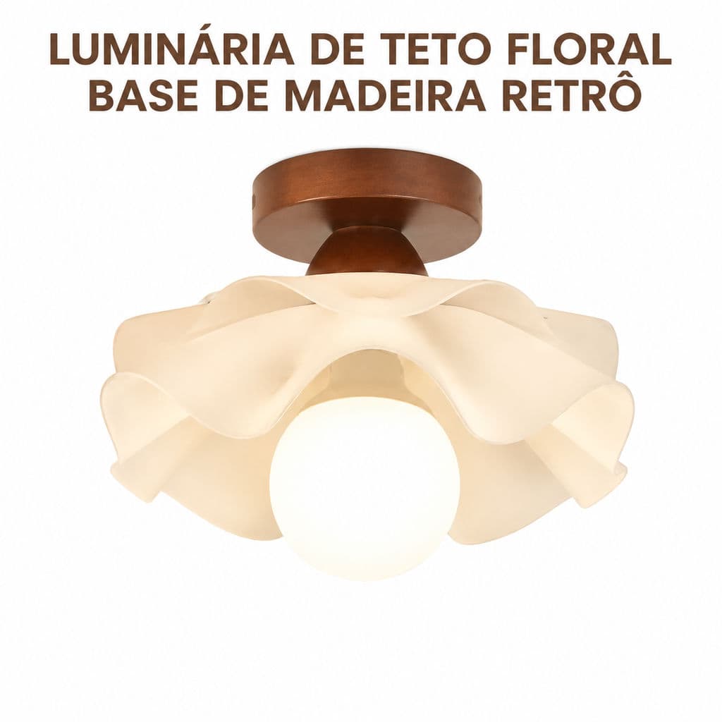 Luminária De Teto Retrô Base De Madeira Maciça Floral Lâmpada De Teto Para Corredor Varanda
