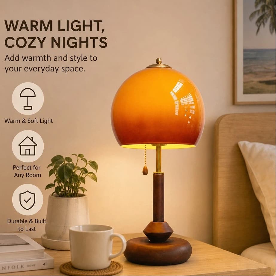 Retro Bauhaus Vidro Cogumelo Candeeiro De Mesa Com Puxar Cabo Interruptor Estética Decoração Do Quarto Luz Da Noite Adeq