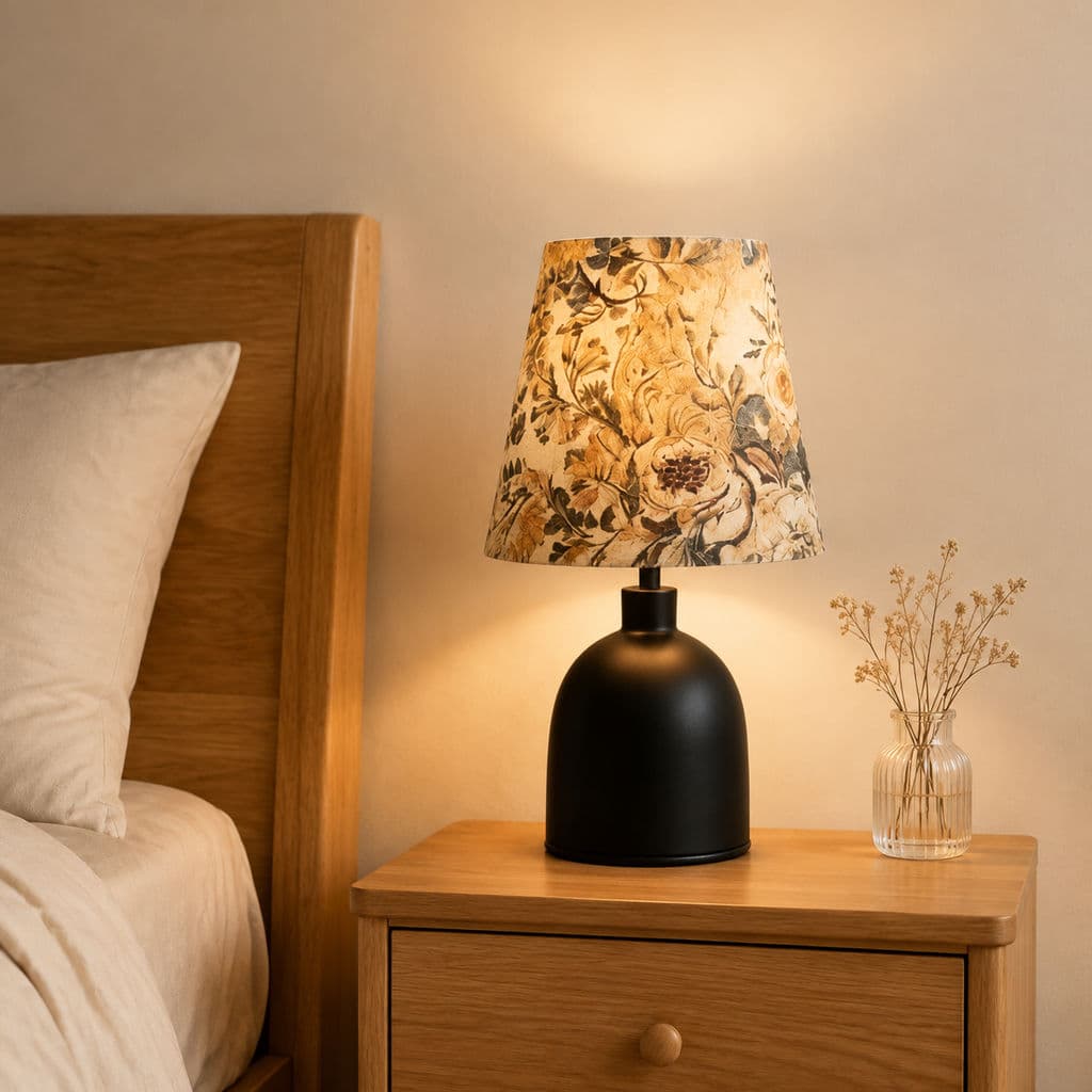 Abajur De Mesa Floral Vintage Abajur Candeeiro De Mesa LED Cerâmica Preta 9w Para Quarto E Sala